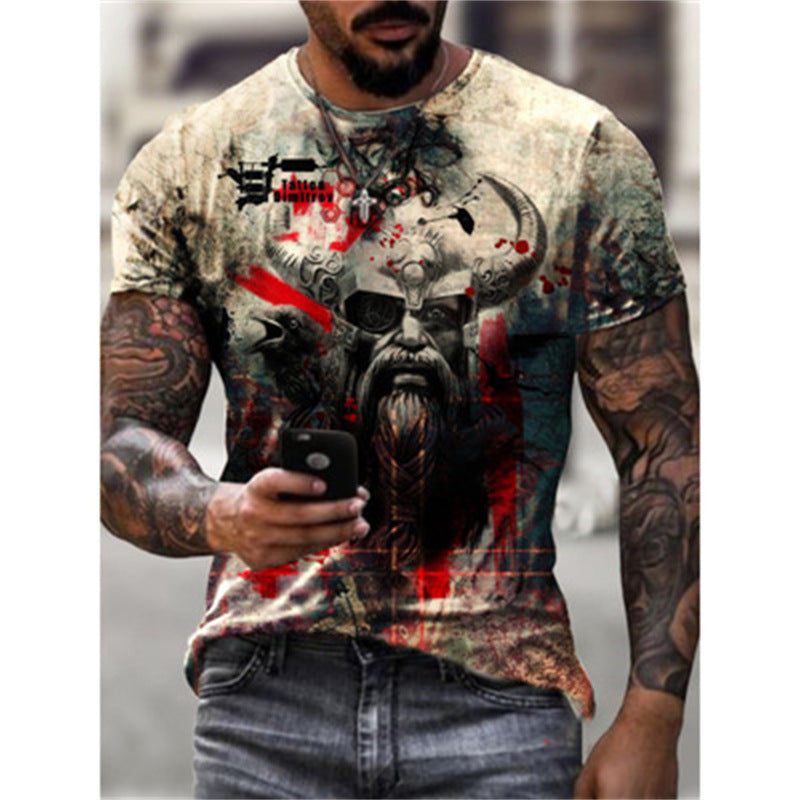 European And American Summer New Printed 3DT Shirt Retro Warrior Fashion Men's Short-sleeved T-shirt